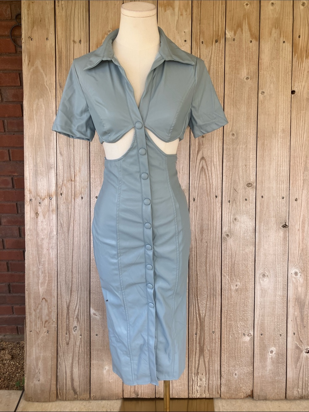 Sculpted Cutout Midi Dress in Powder Blue